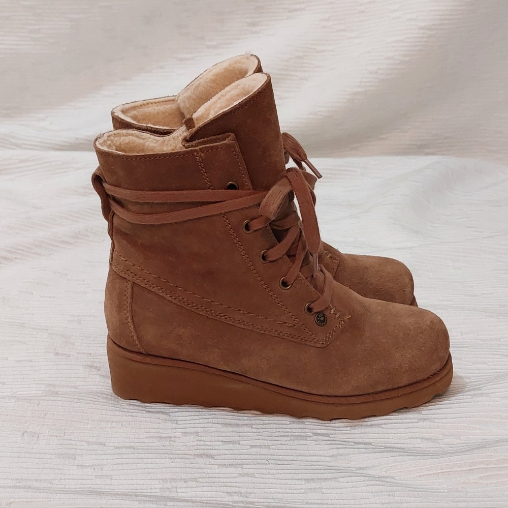 BearPaw Brown Suede Lace-Up Wedge Ankle Boots Size 6 - Picture 4 of 9